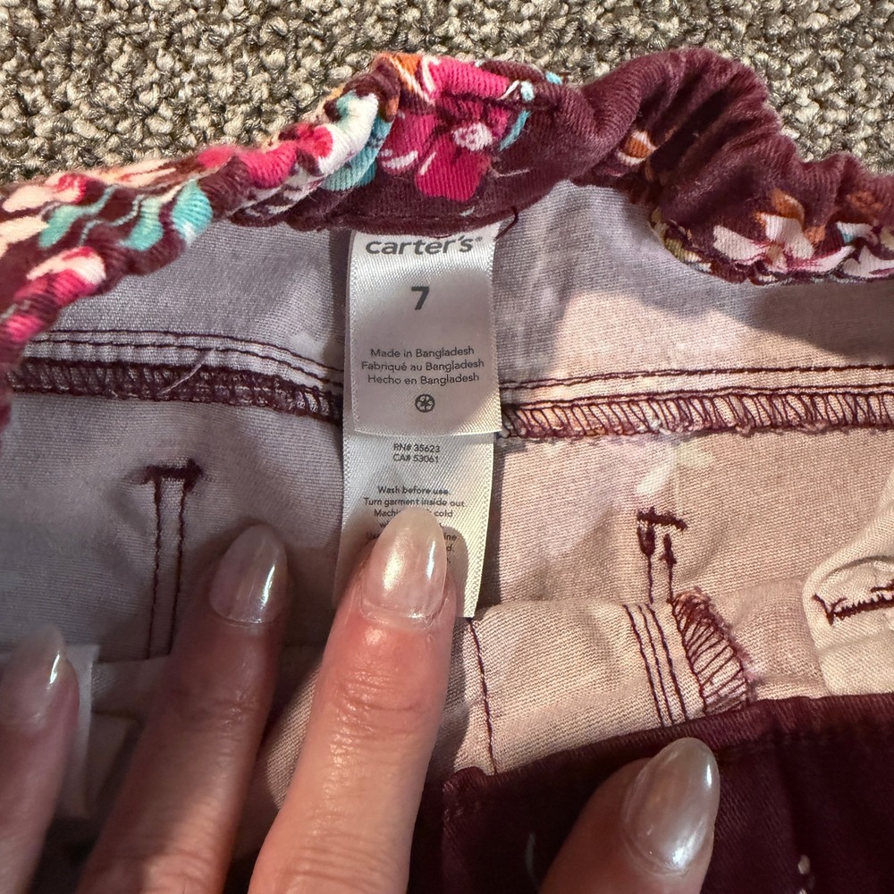 Carters Girls Burgundy Floral Jegging Pants Maroon Size 7 - Picture 3 of 6